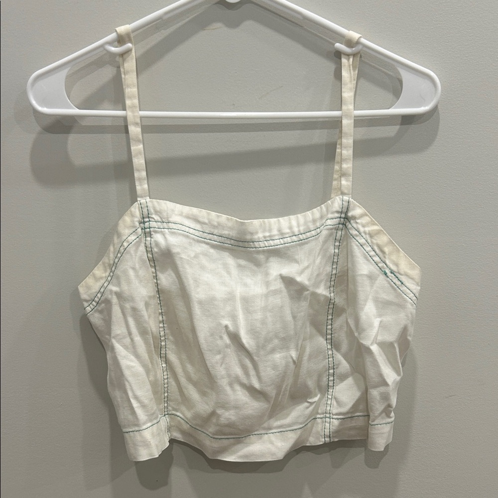 White Tank Top with Teal Stitching